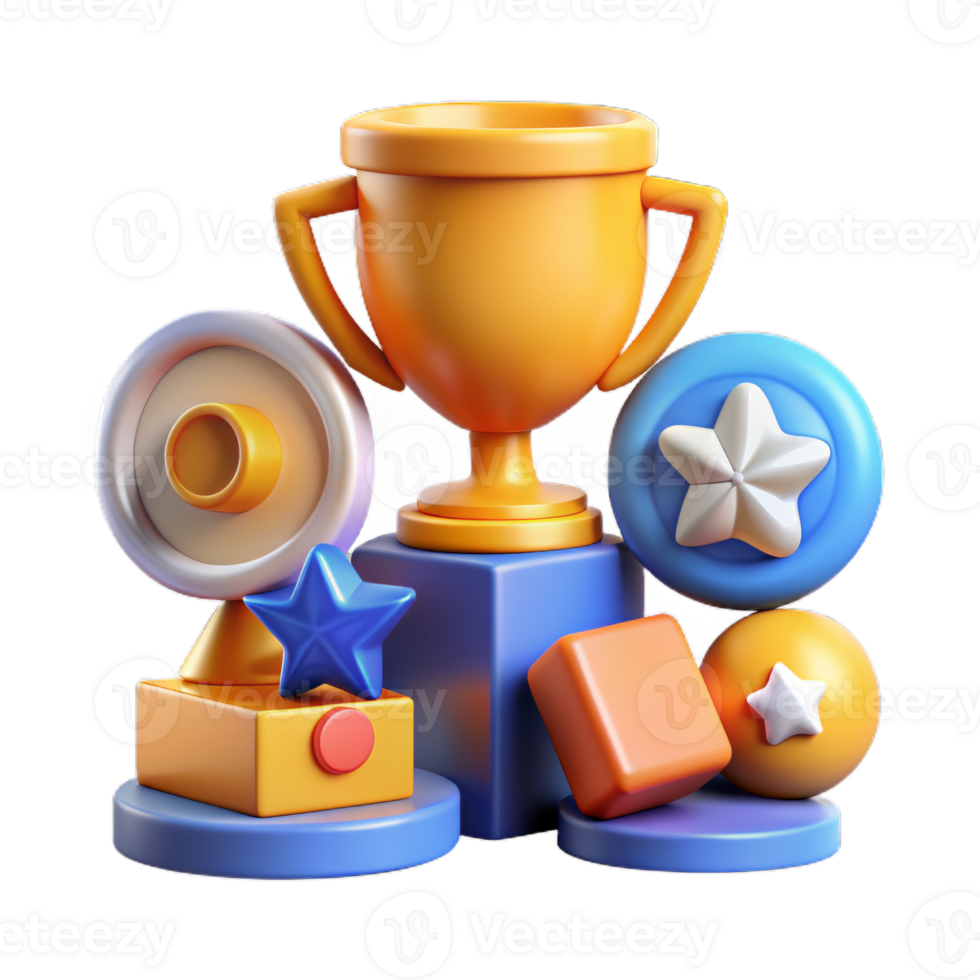 Awards icon set. cup prize award golden trophy, stars and goblets. UI Achievement Badges. png