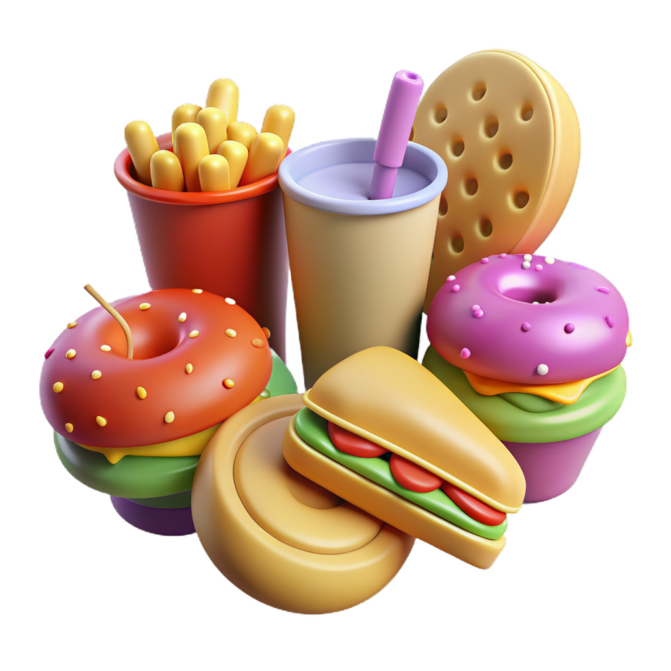 3d fast food icon set. design for fast food delivery. minimal design concept. png