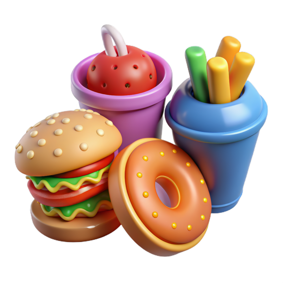 3d fast food icon set. design for fast food delivery. minimal design concept. png