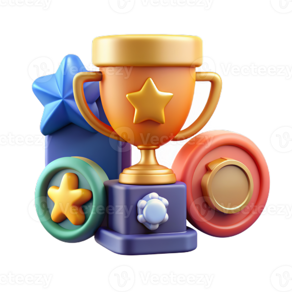 Awards icon set. cup prize award golden trophy, stars and goblets. UI Achievement Badges. png