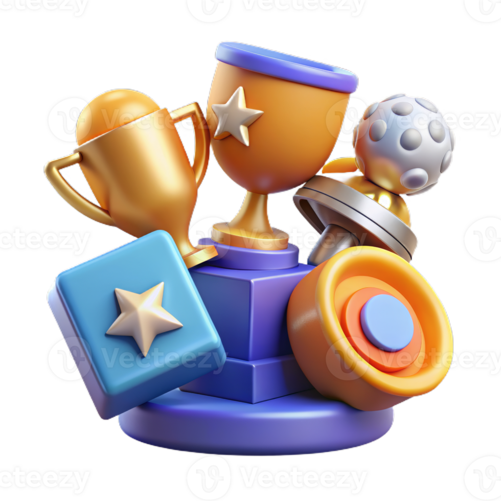 Awards icon set. cup prize award golden trophy, stars and goblets. UI Achievement Badges. png