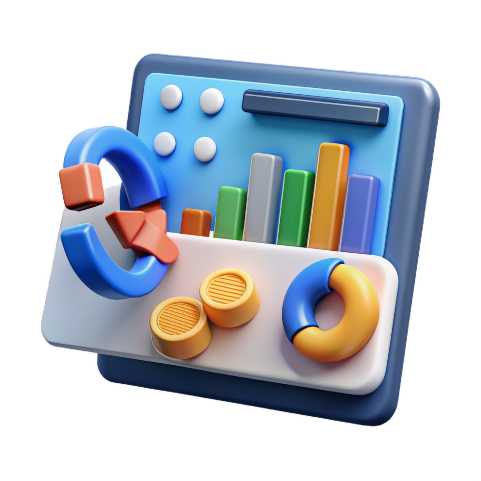 3d en línea marketing, financiero reporte cuadro, datos análisis, y web desarrollo concepto. png