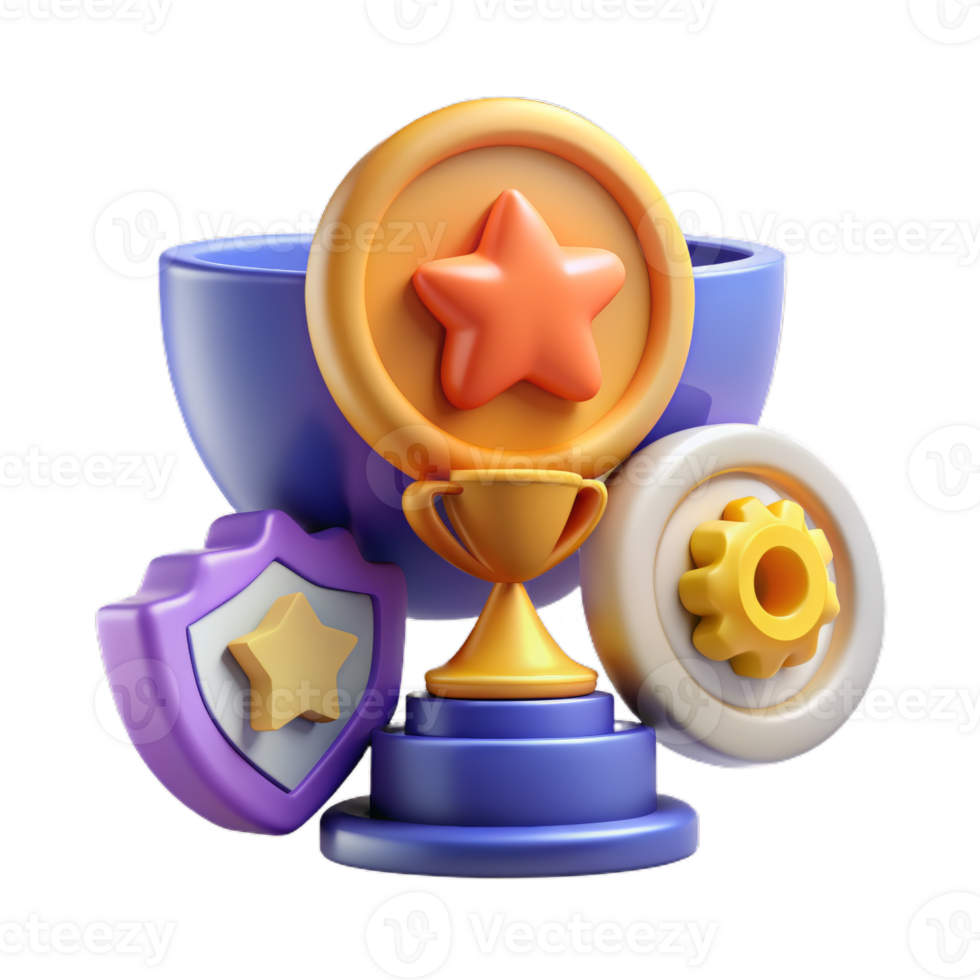 Awards icon set. cup prize award golden trophy, stars and goblets. UI Achievement Badges. png