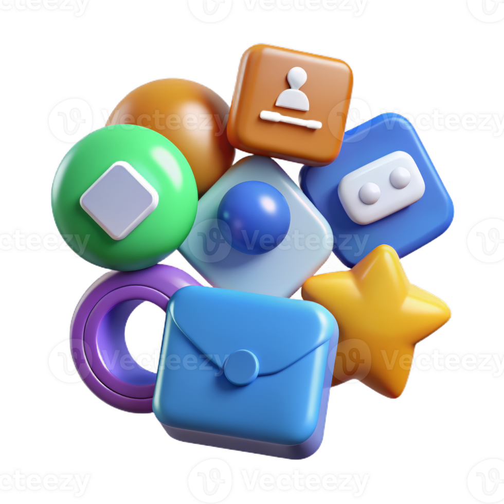 3D Social media platform, online social communication applications concept, social network Icons trendy design for social media advertising. png
