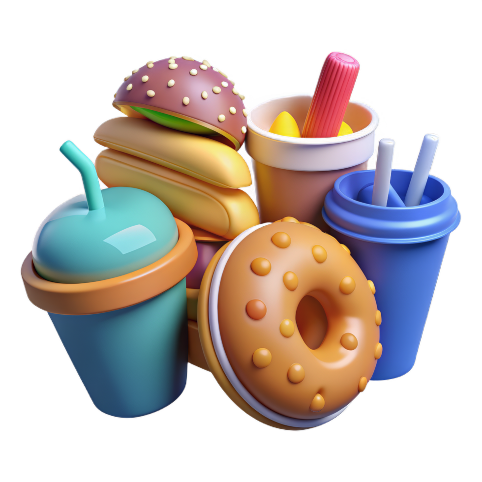 3d rápido comida icono colocar. diseño para rápido comida entrega. mínimo diseño concepto. png