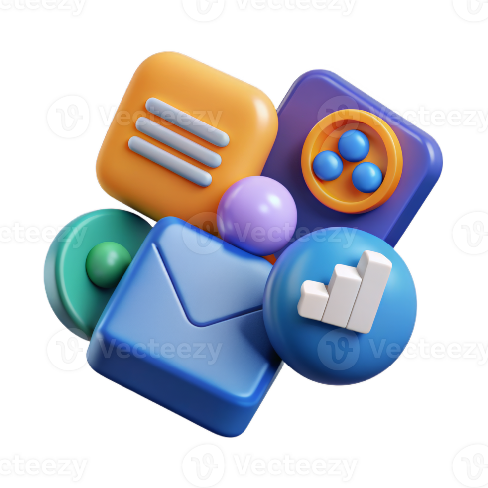 3D Social media platform, online social communication applications concept, social network Icons trendy design for social media advertising. png