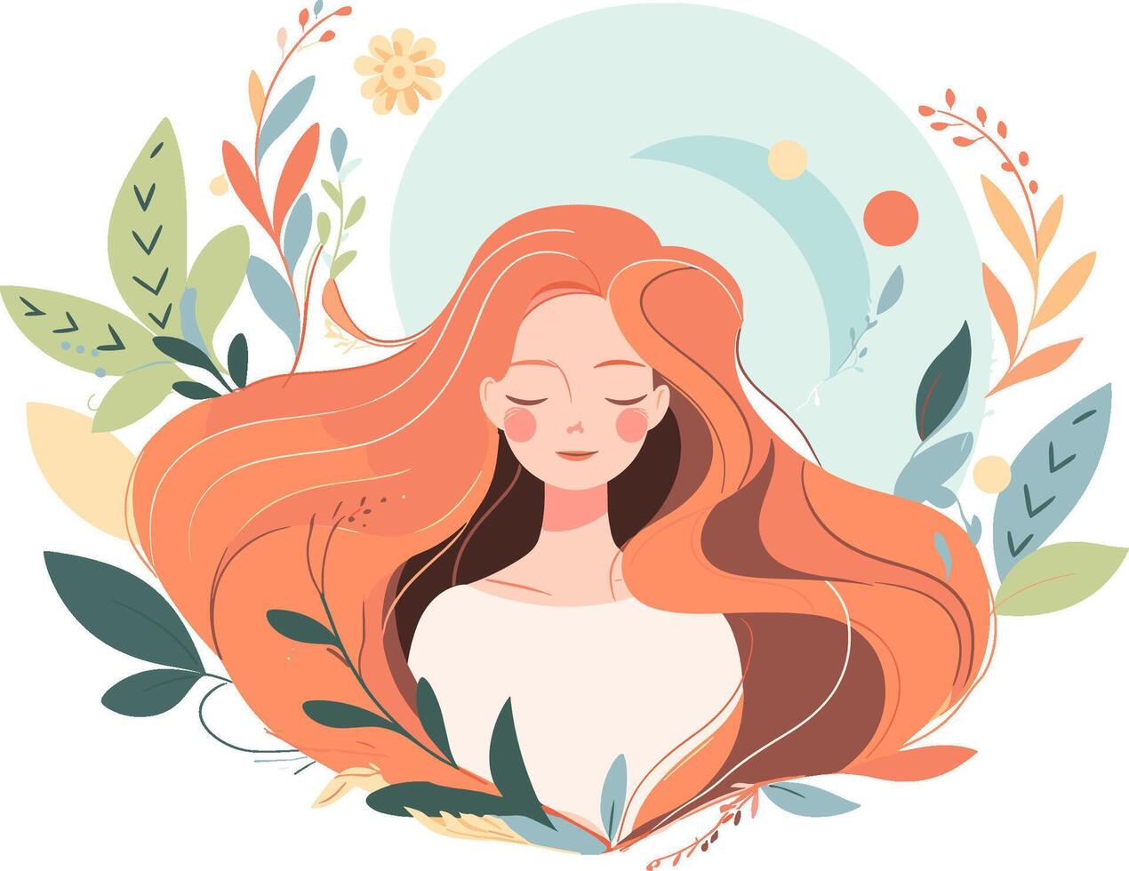 ai generado pacífico mujer. meditación, relajante, recreación, sano estilo de vida. plano de moda vector ilustración, aislado en blanco antecedentes.