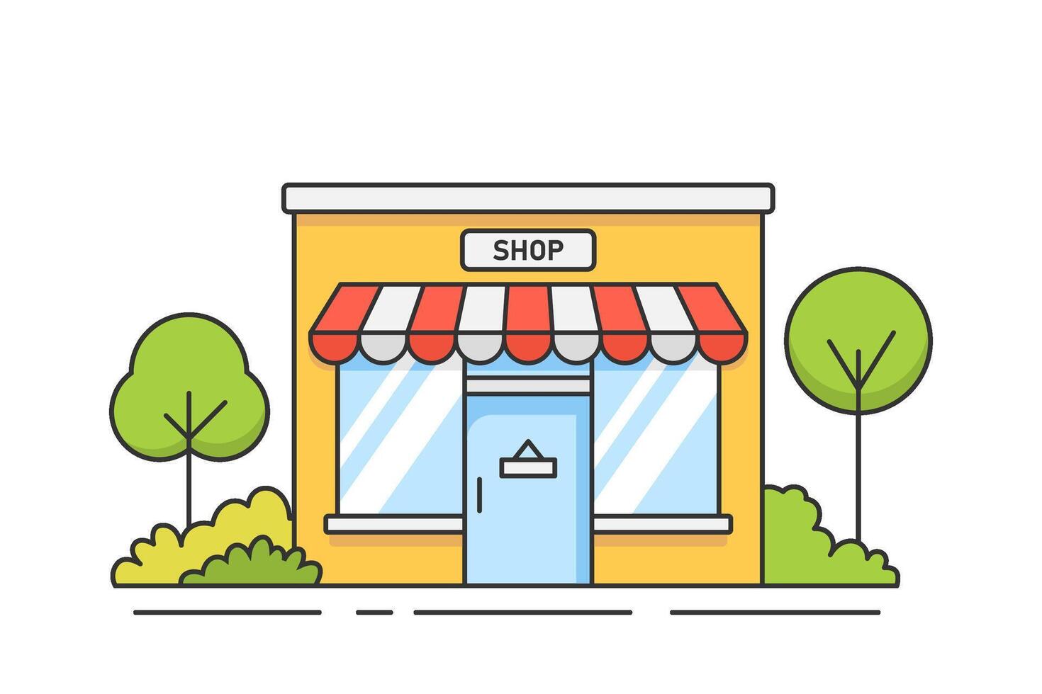 Shop store icon. Storefront building, supermarket shopping symbol. Flat vector illustration.