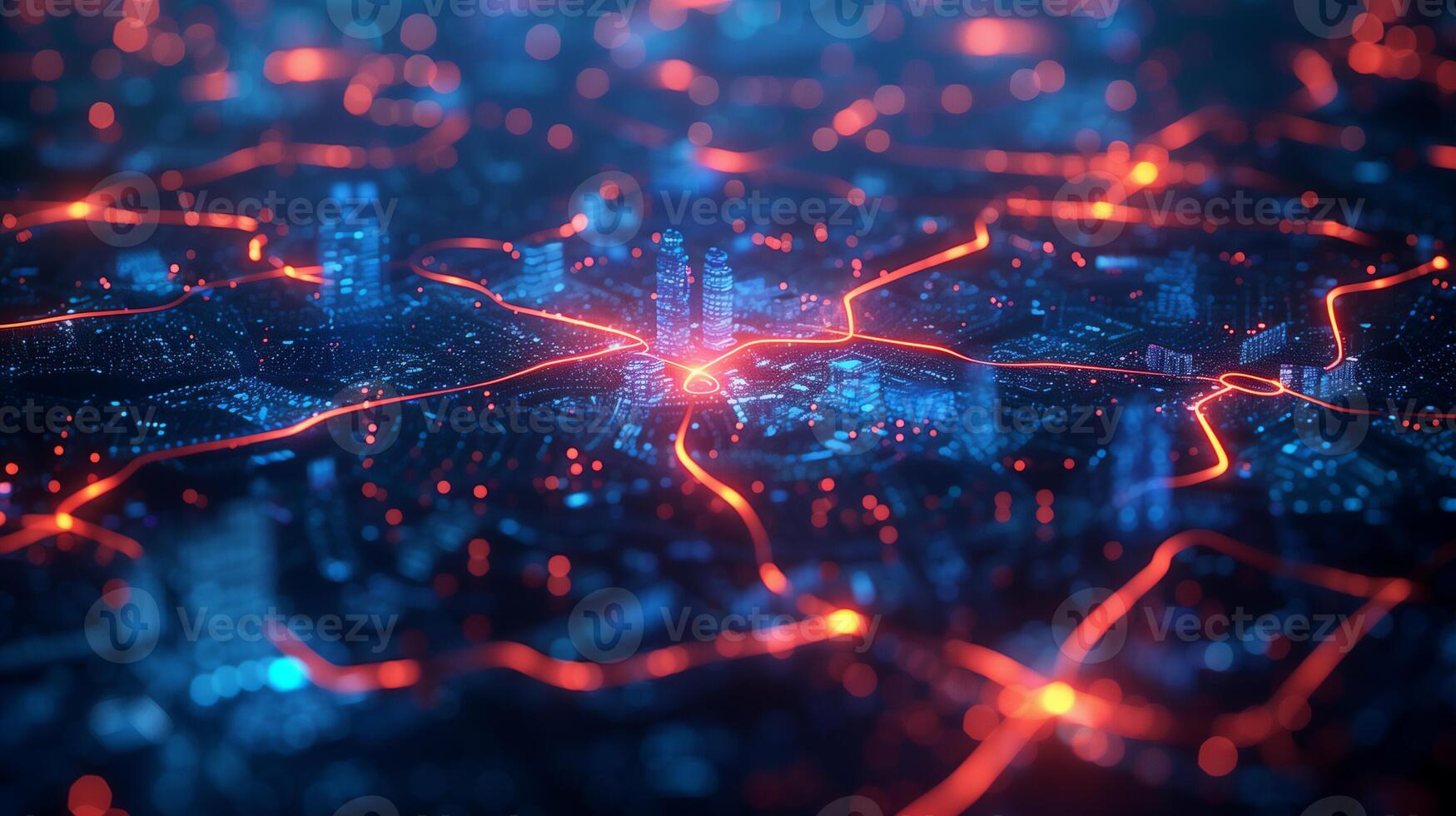 AI generated Red Light Dot Connected Circuit With Technology Background Generative AI photo