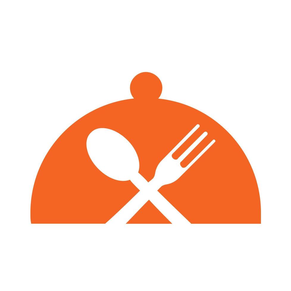 plantilla de logotipo de alimentos frescos. logo de comida con cuchara, cuchillo y tenedor. vector de plantilla de logotipo de alimentos saludables