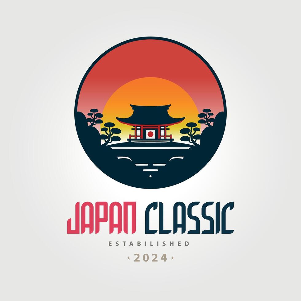 Japón clásico japonés casa templo amanecer logo modelo diseño para marca o empresa y otro vector