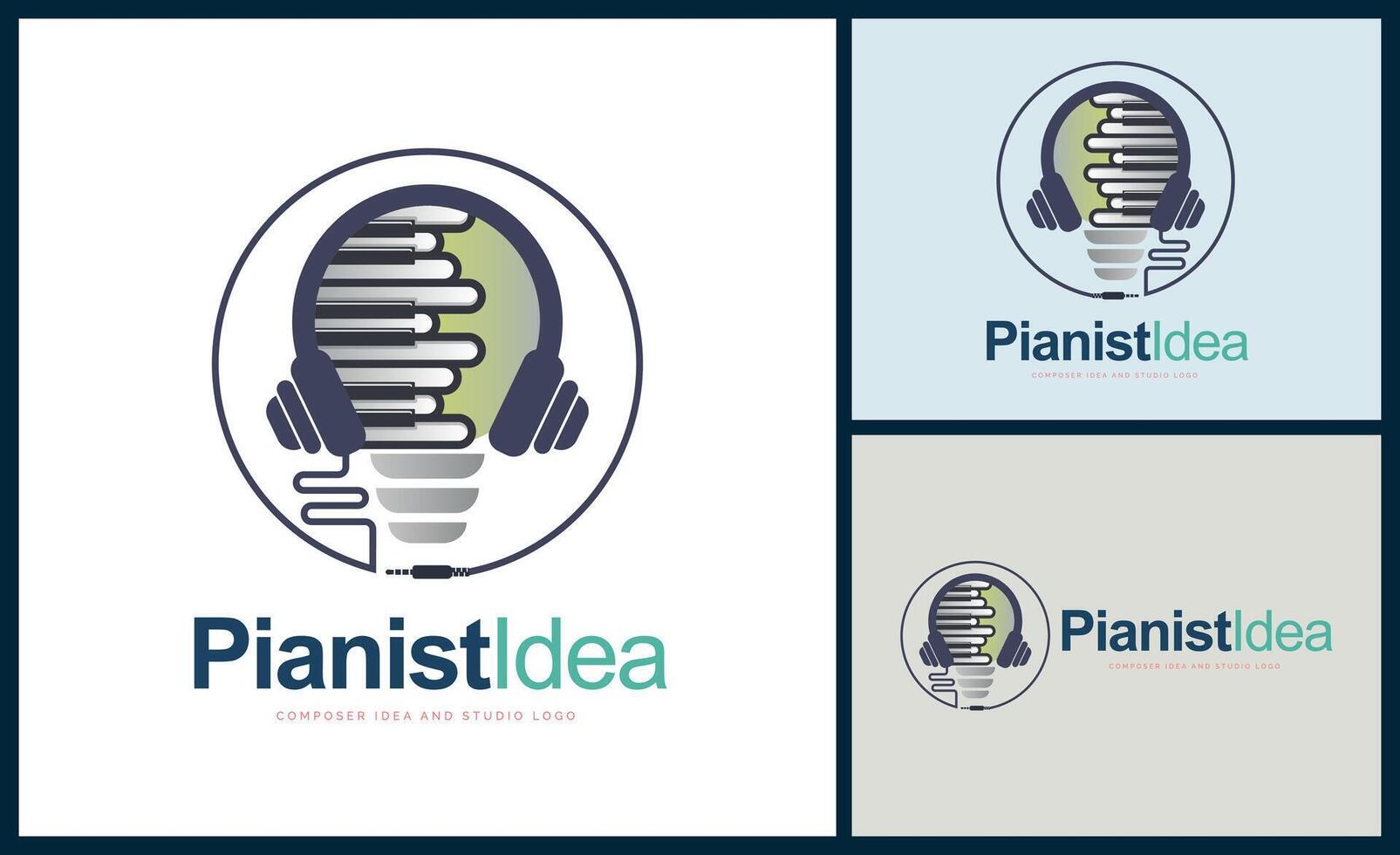 Pianist Idea light bulb headphone Piano tuts sign music studio label composer logo design template vector