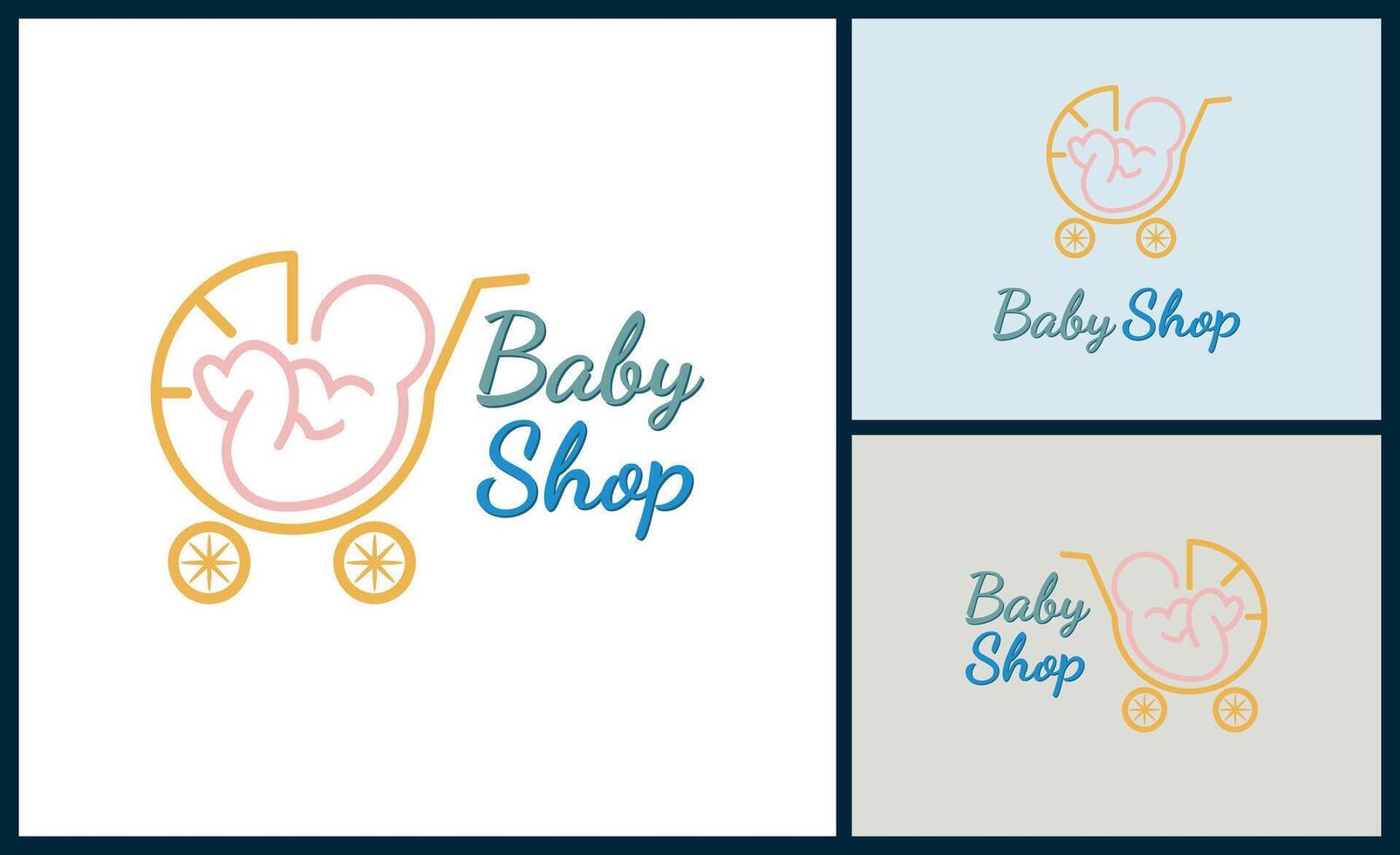 Baby shop cart shopping line style logo design template for brand or company and other vector