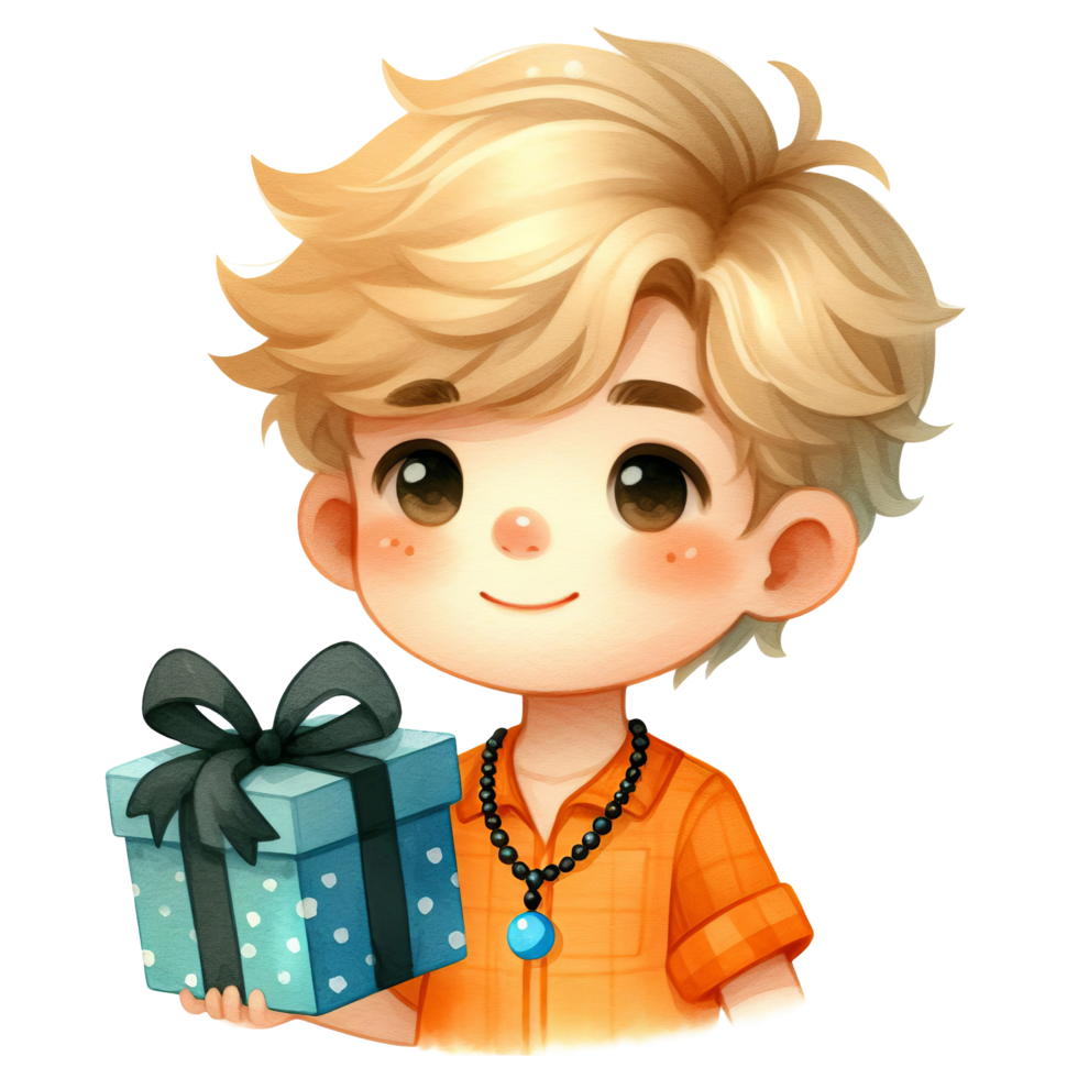 AI generated Happy birthday boy with gift box, suitable for birthday cards, Fathers Day designs, or Christmas promotions in need of a festive concept. png