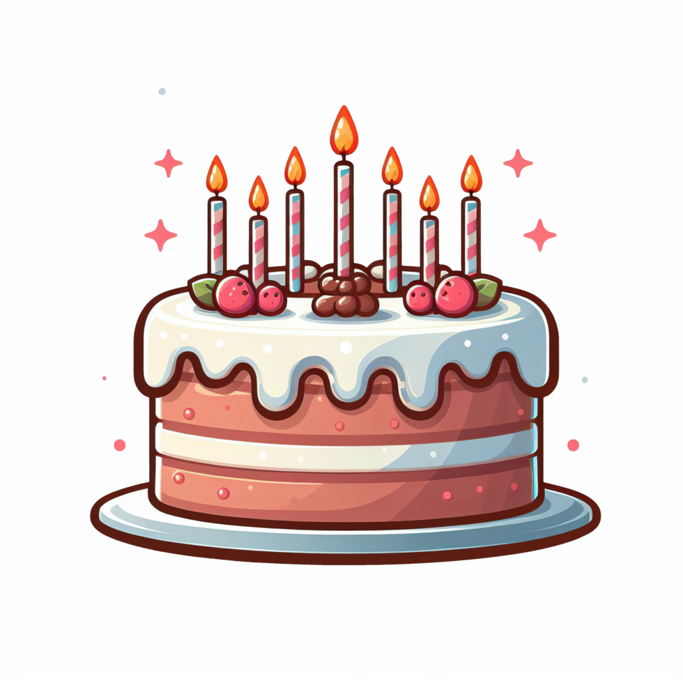 AI generated Birthday cake with candles and strawberries, perfect for celebratory occasions like birthdays, anniversaries, parties, gatherings, and special events. png