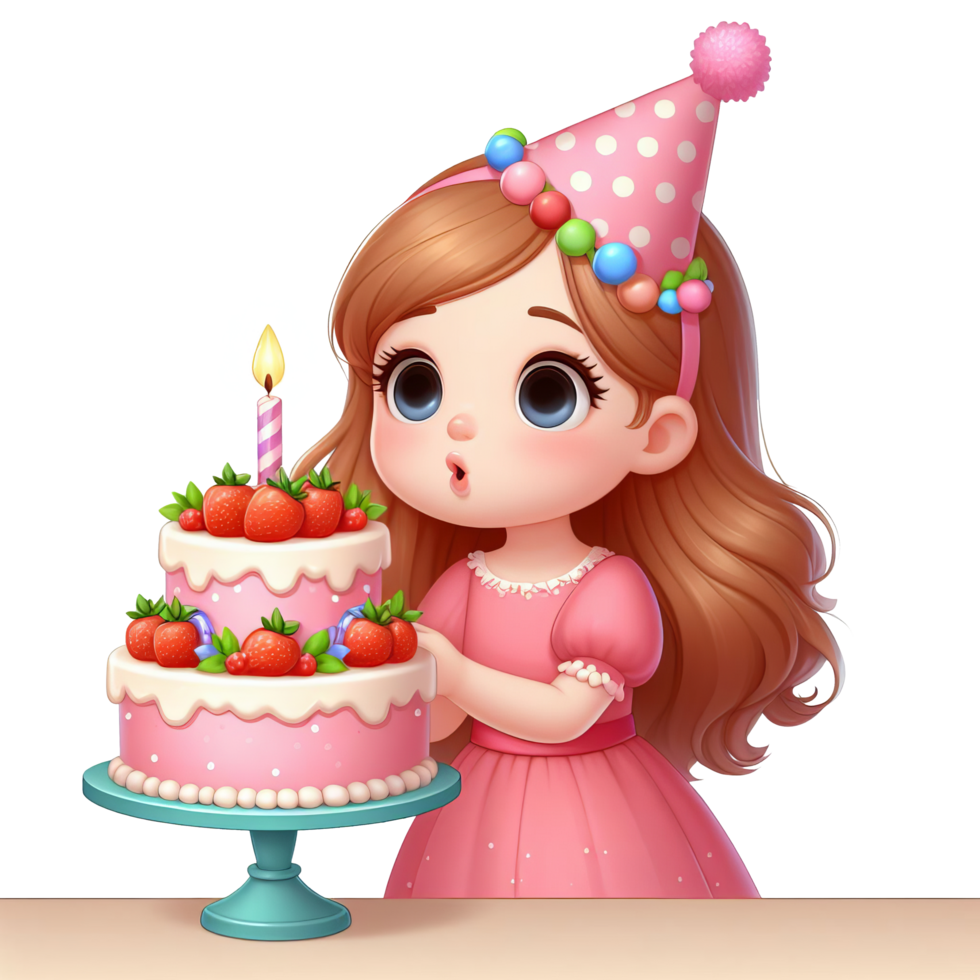 ai generado pequeño niña celebra con cumpleaños pastel, Perfecto para fiesta invitaciones, cumpleaños tarjetas, para niños evento carteles, y festivo social medios de comunicación publicaciones png