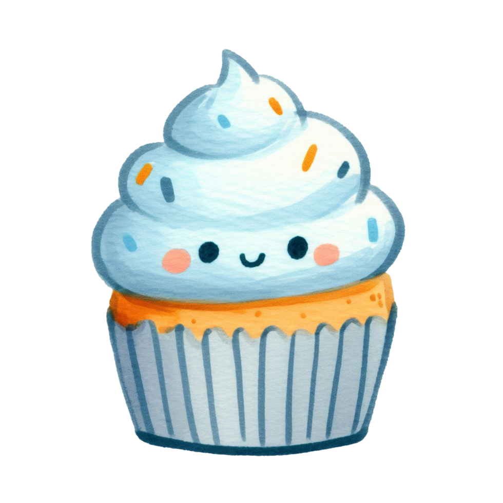 AI generated Cute cupcake with a face doodle  ideal for birthday cards, party invitations, bakery logos, and social media posts. png