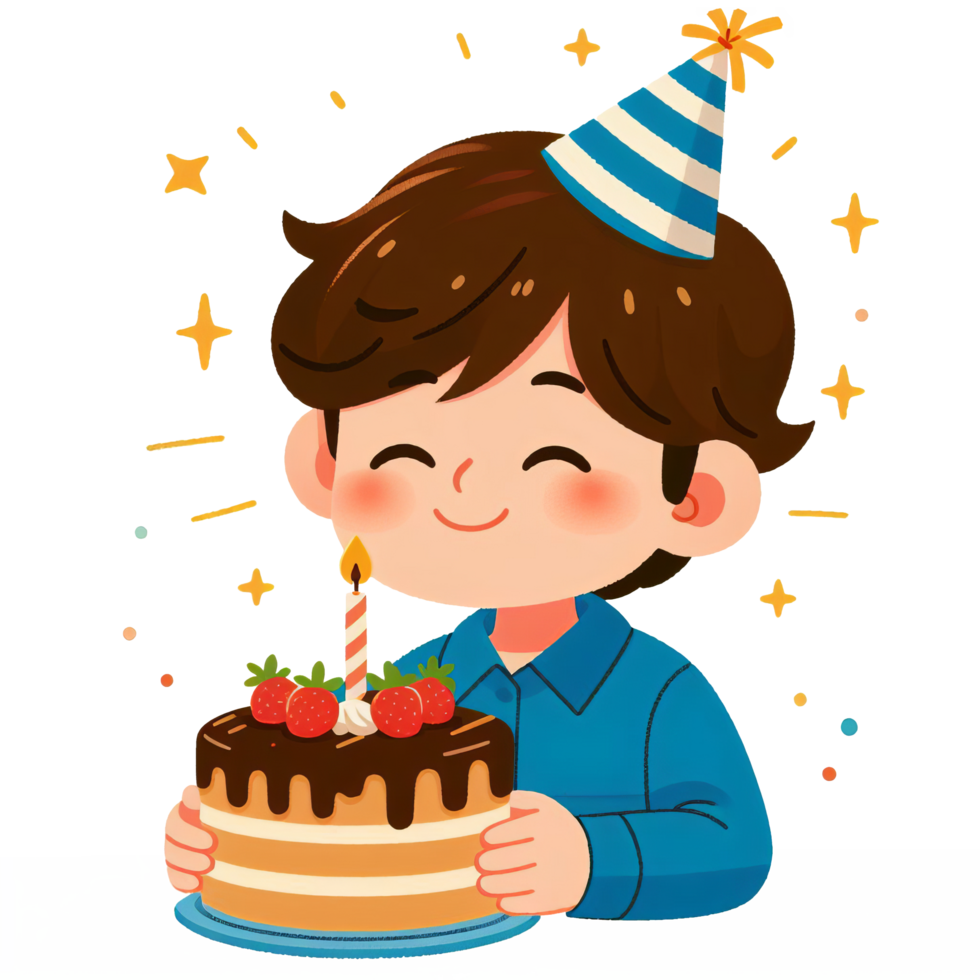 AI generated Boy celebrating birthday with cake, perfect for invitations, social media posts, party decorations, and greeting cards. png
