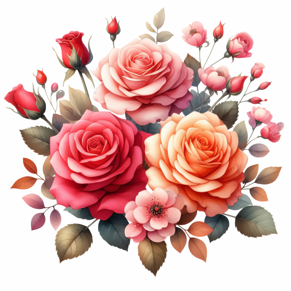 AI generated Bouquet of roses with vibrant color and fresh petals perfect for romantic occasions, Valentines Day, weddings, and floral themed designs. png