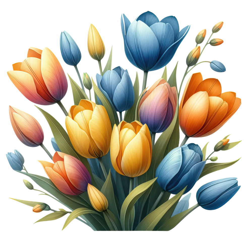 AI generated Tulip flowers bouquet, suitable for floral design concepts, greeting cards, or interior decor. png