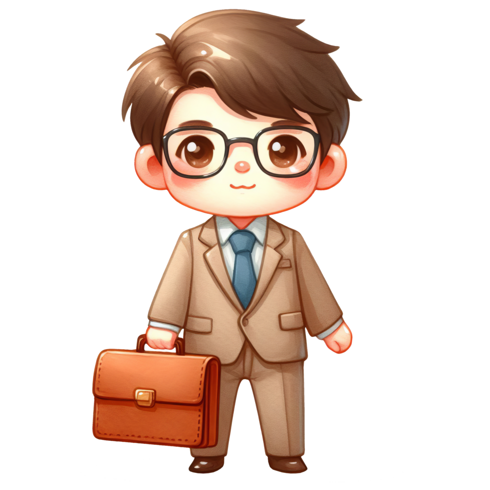 AI generated Cute Cartoon businessman with briefcase is perfect for business presentations, office posters, websites, and educational materials targeting corporate professionals. png