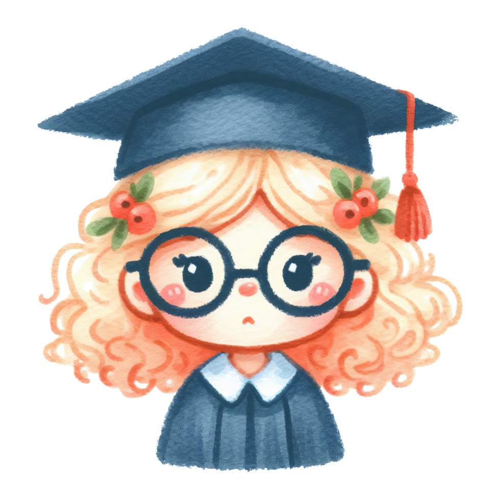 AI generated Watercolor illustration of a girl in graduation attire, perfect for graduation announcements, invitations, school projects, and educational designs. png