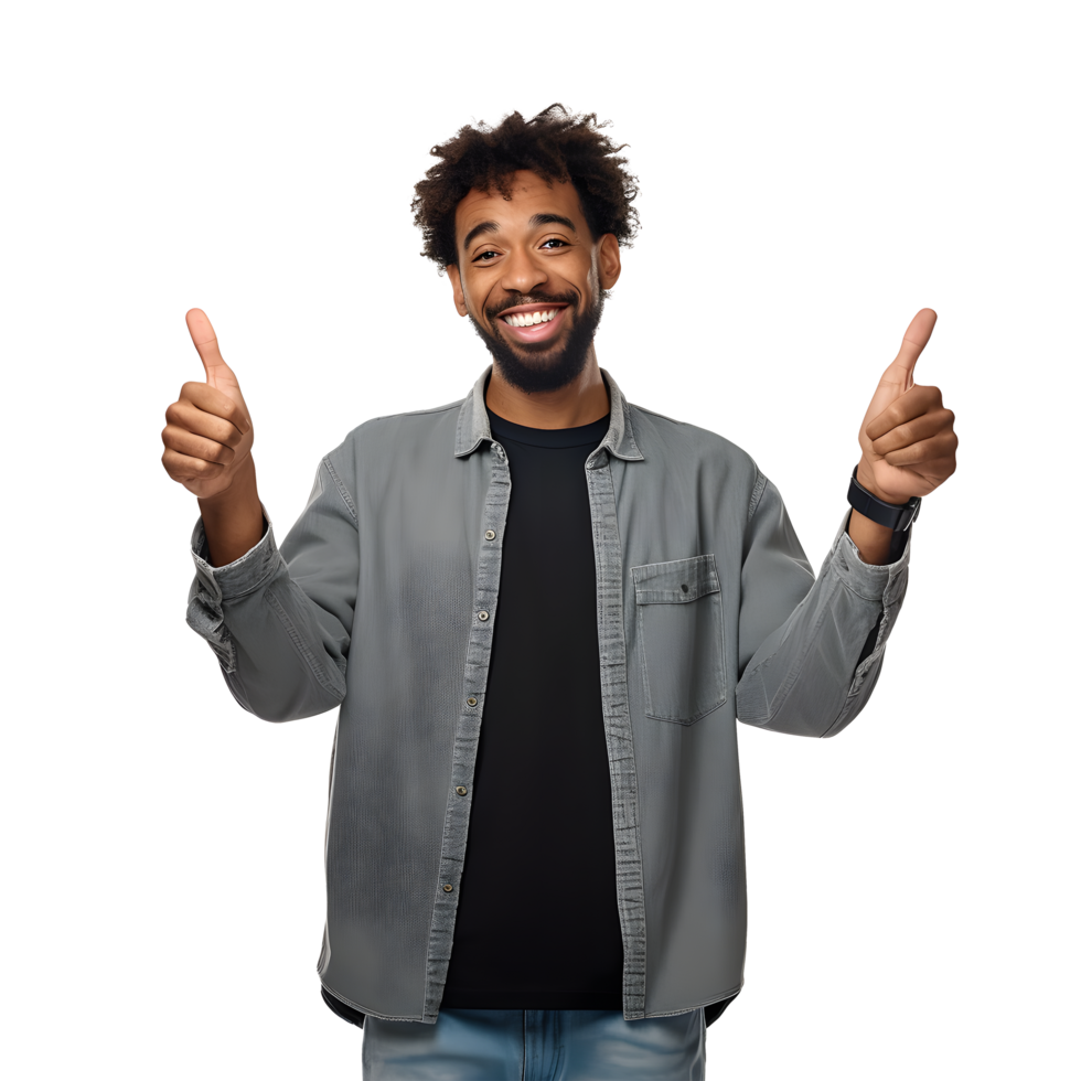 AI generated Portrait of young man pointing with surprised expression attractive cheerful amazed, isolated on white background png