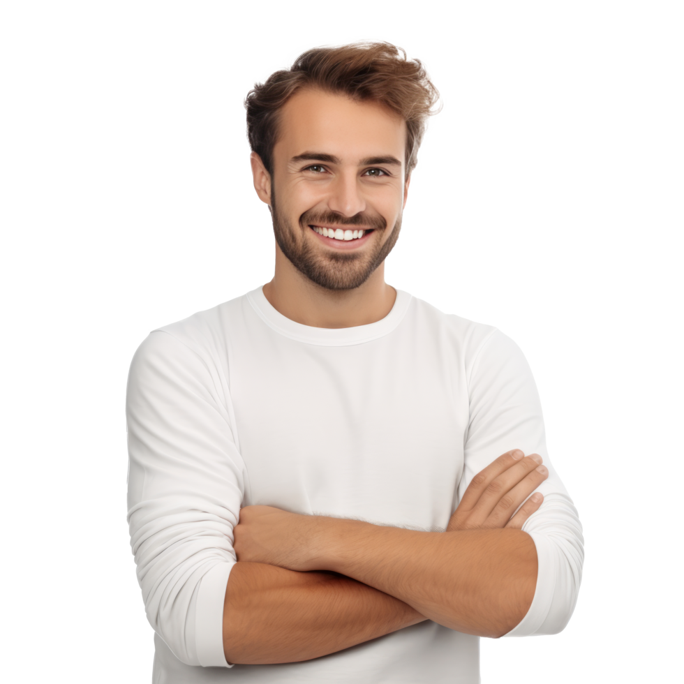 AI generated Portrait of handsome smiling young man with folded arms isolated png