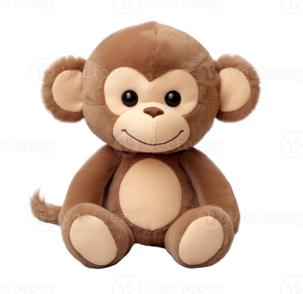 AI generated small monkey stuffed animal and its ears on transparent background png