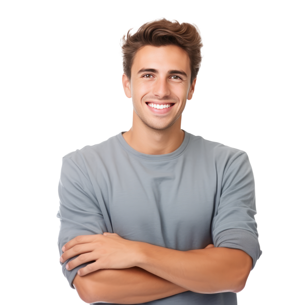 AI generated Portrait of handsome smiling young man with folded arms isolated png