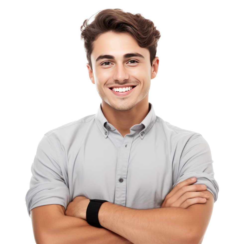 AI generated Portrait of handsome smiling young man with folded arms isolated png