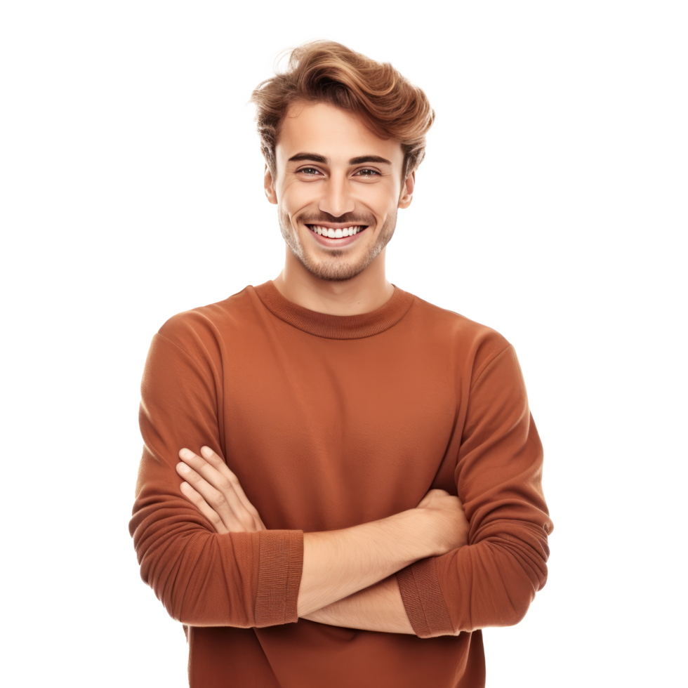 AI generated Portrait of handsome smiling young man with folded arms isolated png