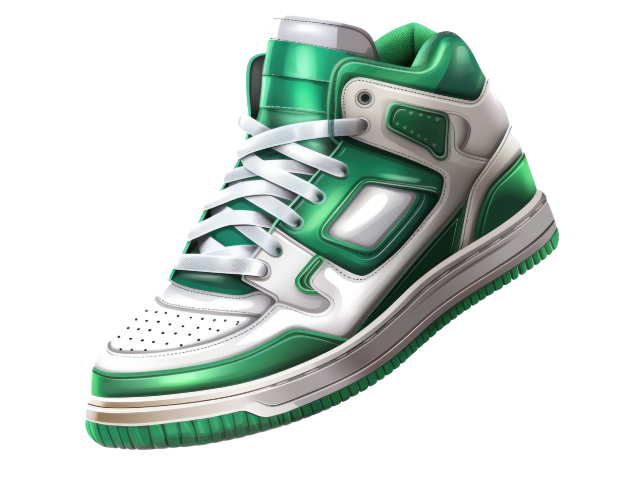 AI generated a pair of white and green sneakers on a transparent background png