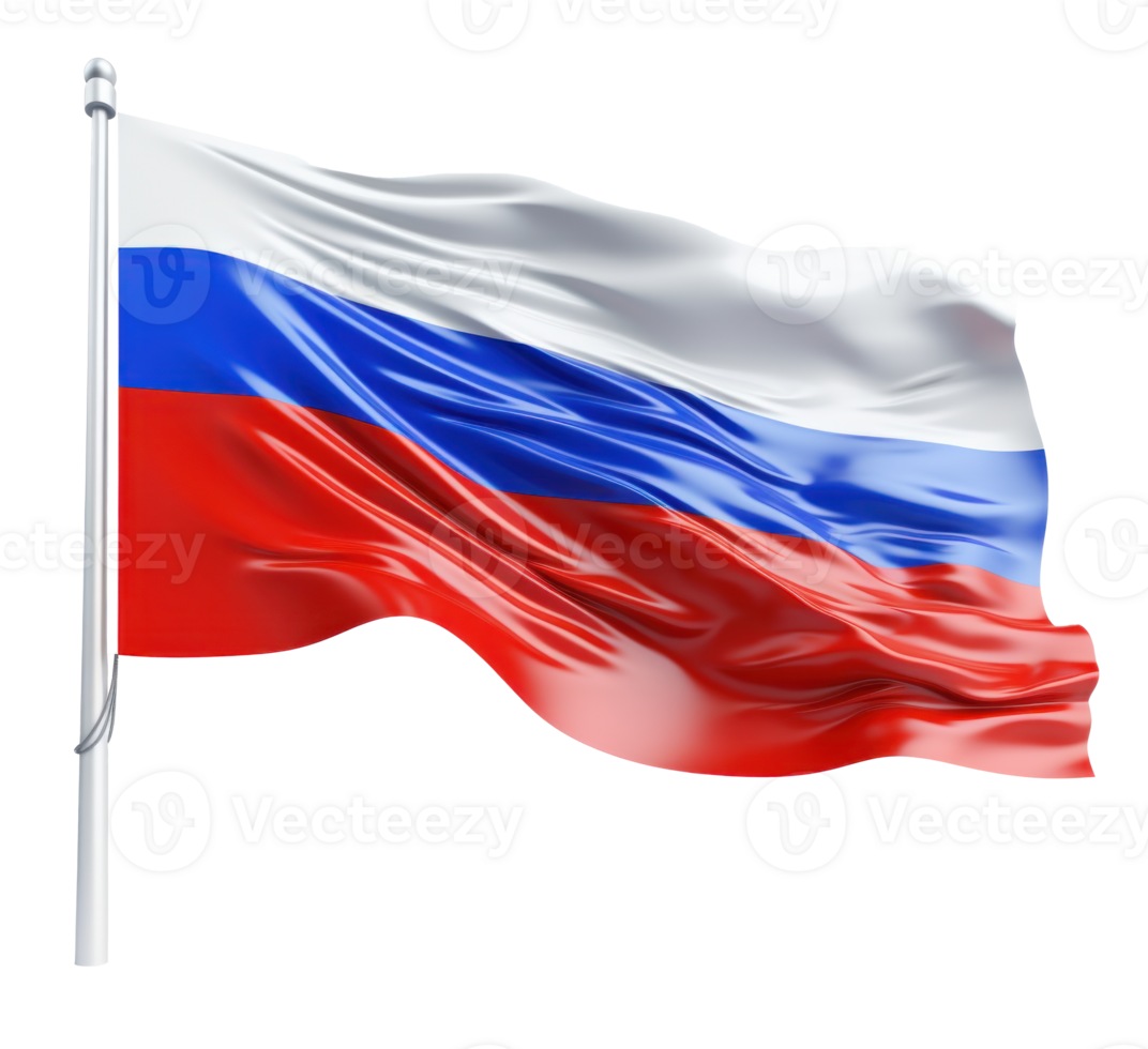 AI generated russia flag flying in the wind isolated on white background png