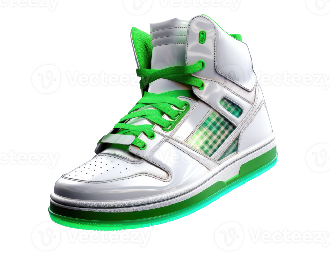 AI generated a pair of white and green sneakers on a transparent background png