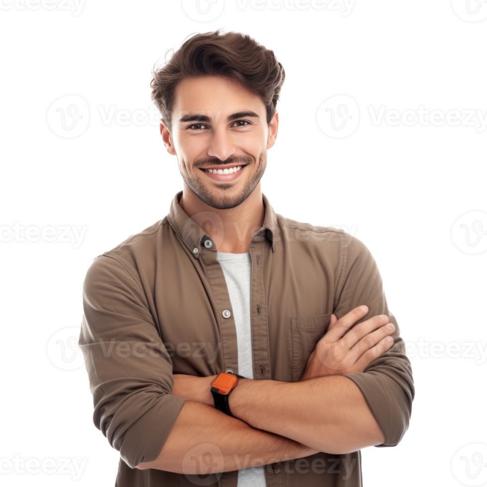 AI generated Portrait of handsome smiling young man with folded arms isolated png