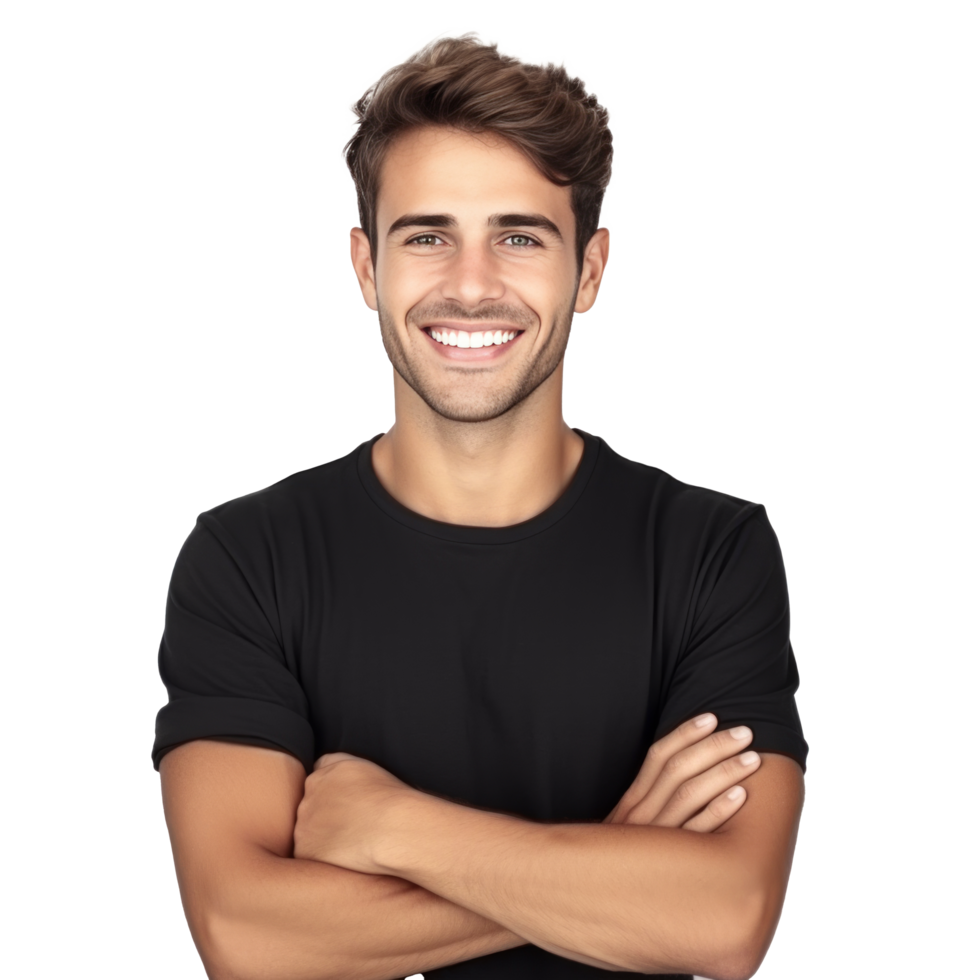 AI generated Portrait of handsome smiling young man with folded arms isolated png