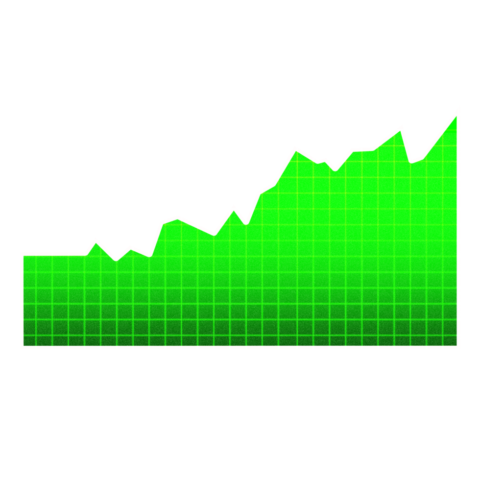 Isolated green growth graph with transparent background. Stock market growing green graph png