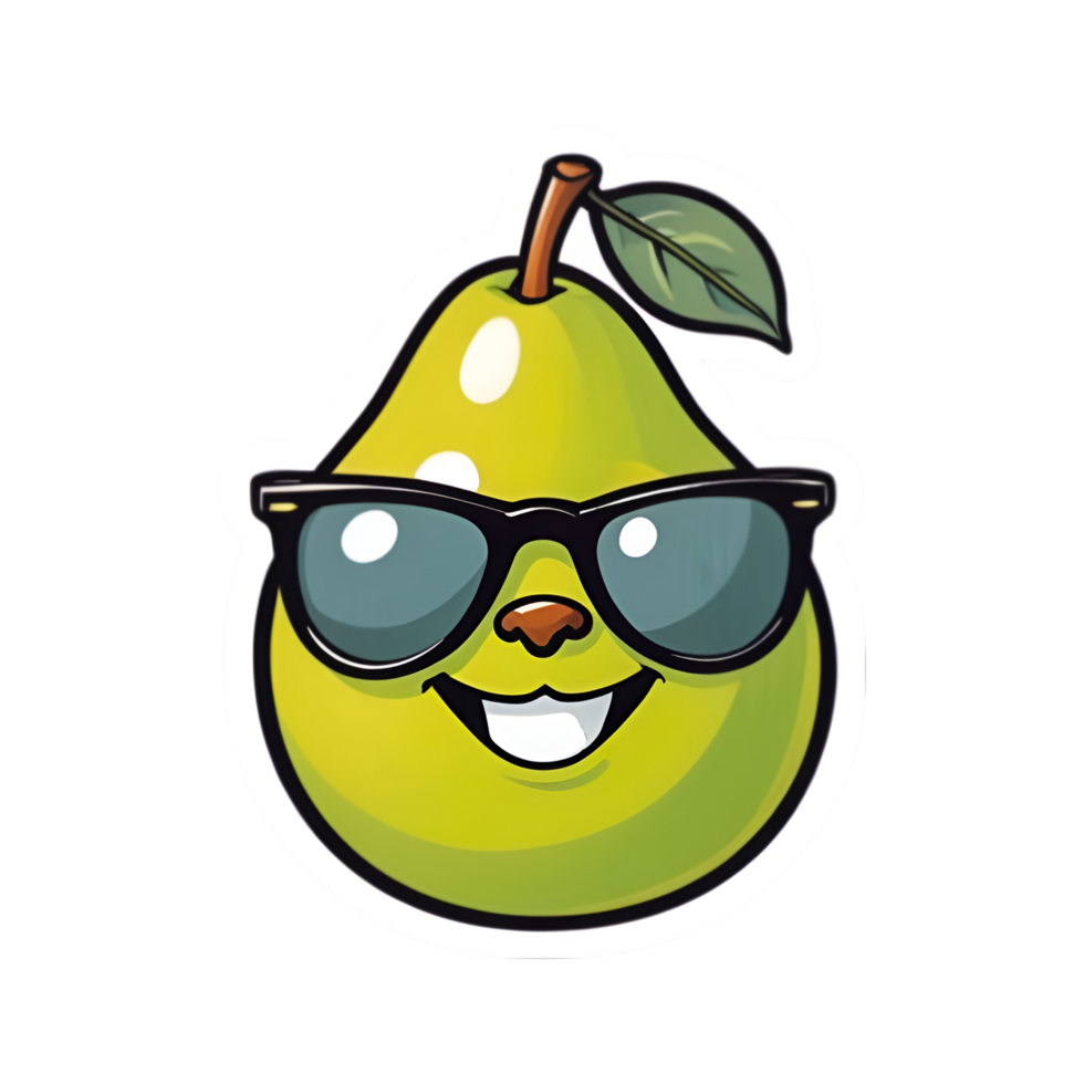 AI generated Smiling Cute Pear Sticker on Transparent Background. png