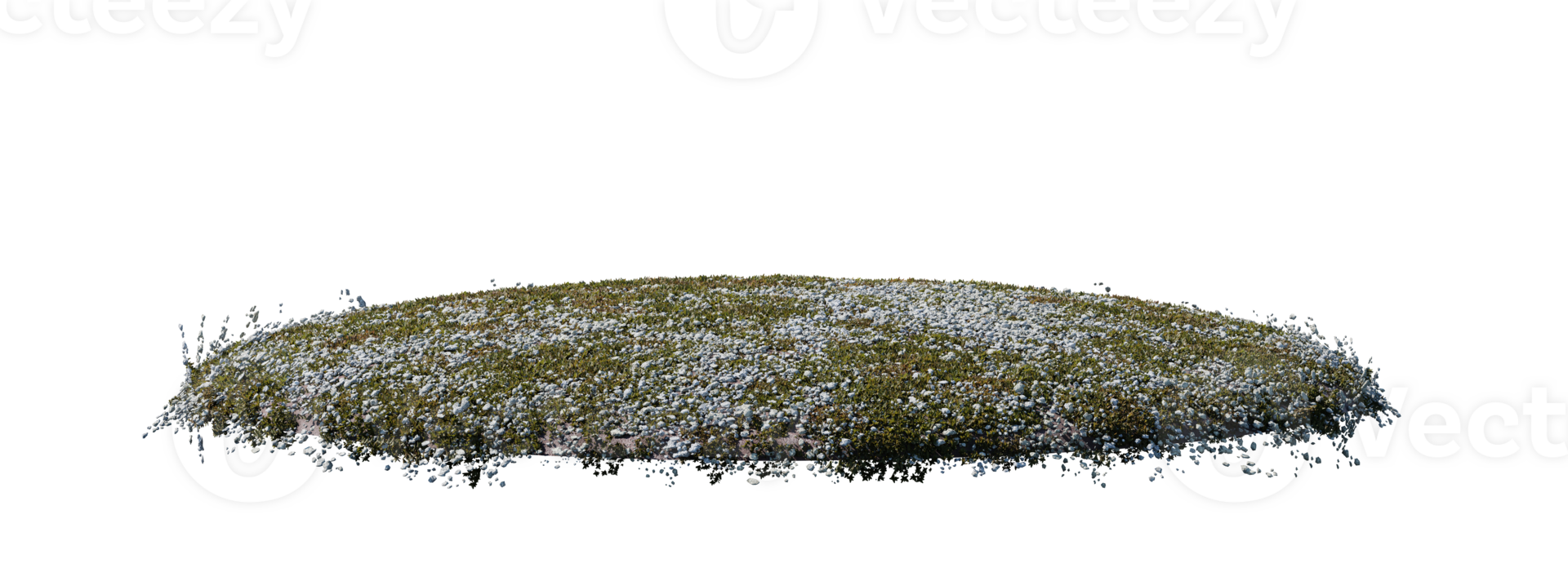 Round surface patch covered with flowers, green or dry grass isolated on white background. Realistic natural element for design. Bright 3d illustration. png
