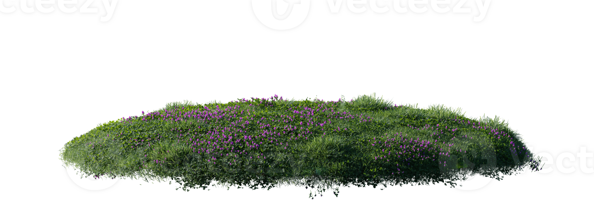 Round surface patch covered with flowers, green or dry grass isolated on white background. Realistic natural element for design. Bright 3d illustration. png