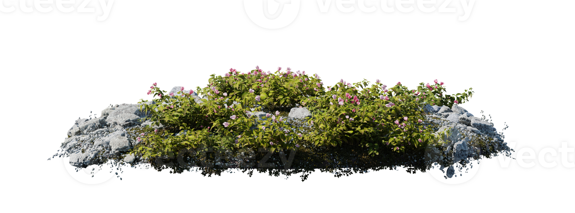 Round surface patch covered with flowers, green or dry grass isolated on white background. Realistic natural element for design. Bright 3d illustration. png