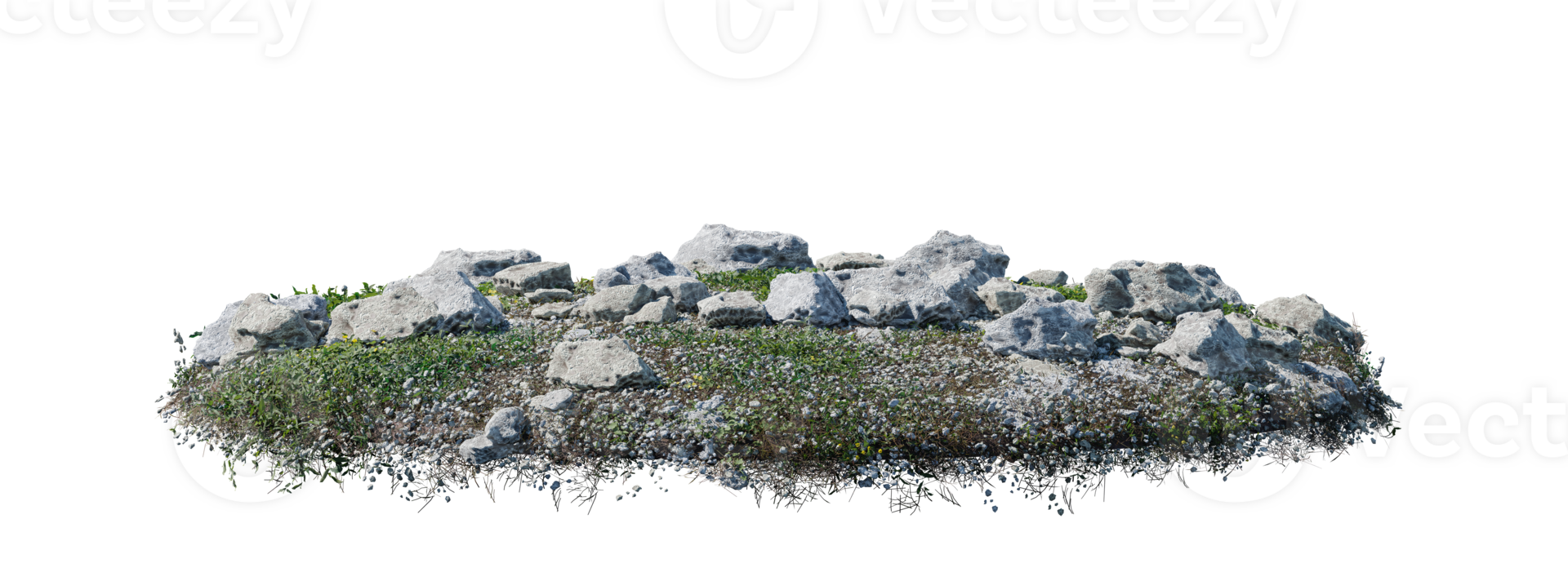 Round surface patch covered with flowers, green or dry grass isolated on white background. Realistic natural element for design. Bright 3d illustration. png