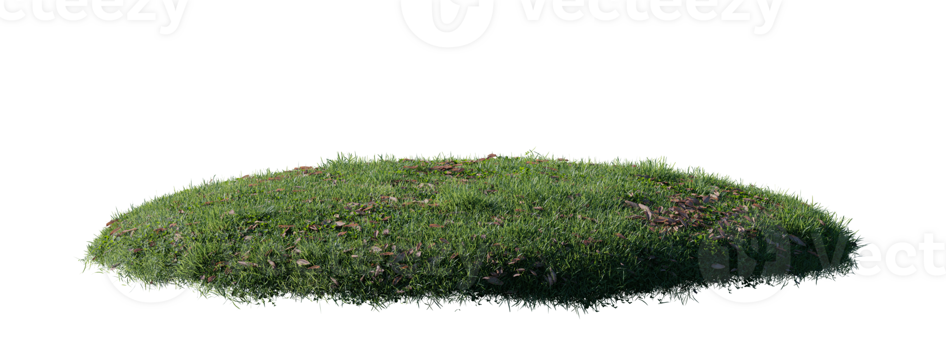 Round surface patch covered with flowers, green or dry grass isolated on white background. Realistic natural element for design. Bright 3d illustration. png