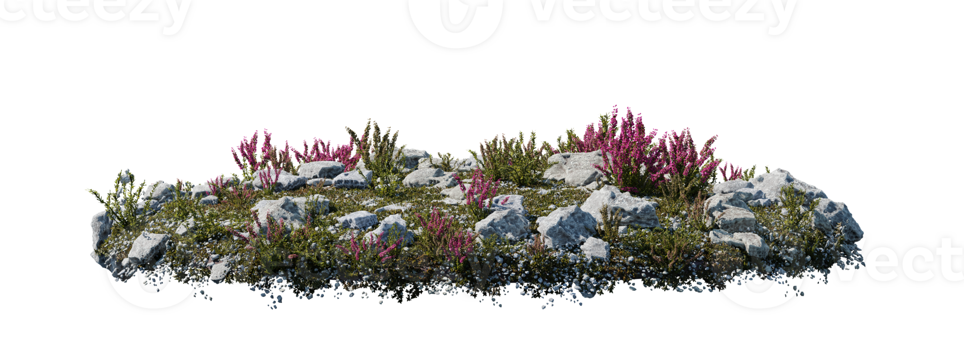 Round surface patch covered with flowers, green or dry grass isolated on white background. Realistic natural element for design. Bright 3d illustration. png