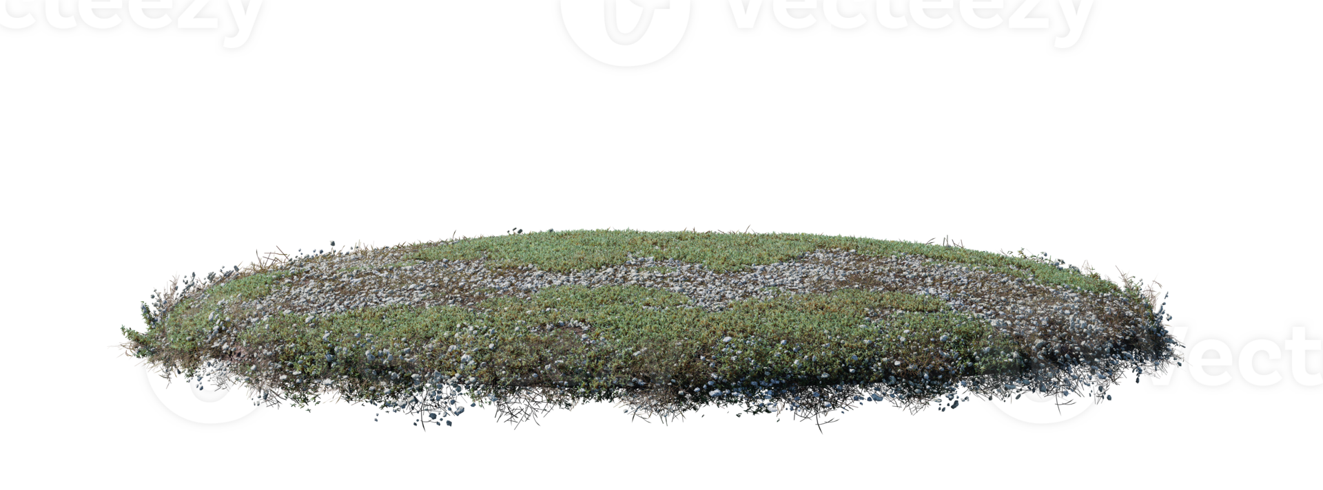 Round surface patch covered with flowers, green or dry grass isolated on white background. Realistic natural element for design. Bright 3d illustration. png