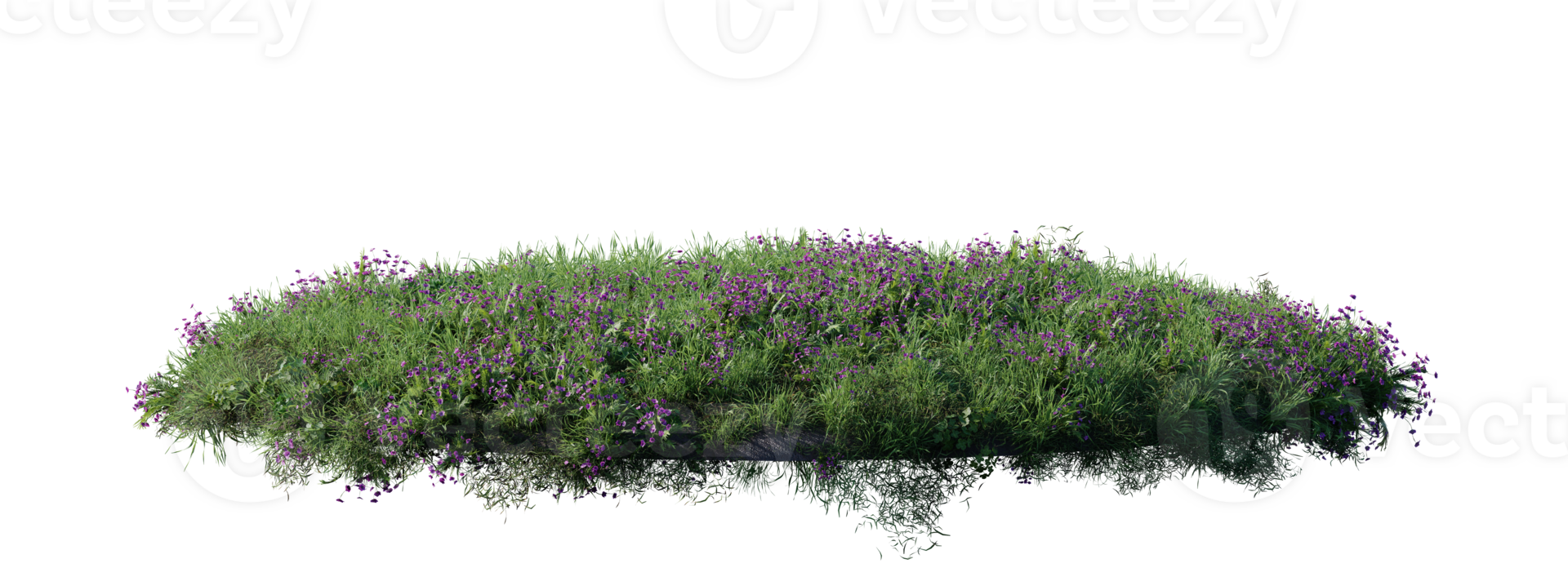 Round surface patch covered with flowers, green or dry grass isolated on white background. Realistic natural element for design. Bright 3d illustration. png