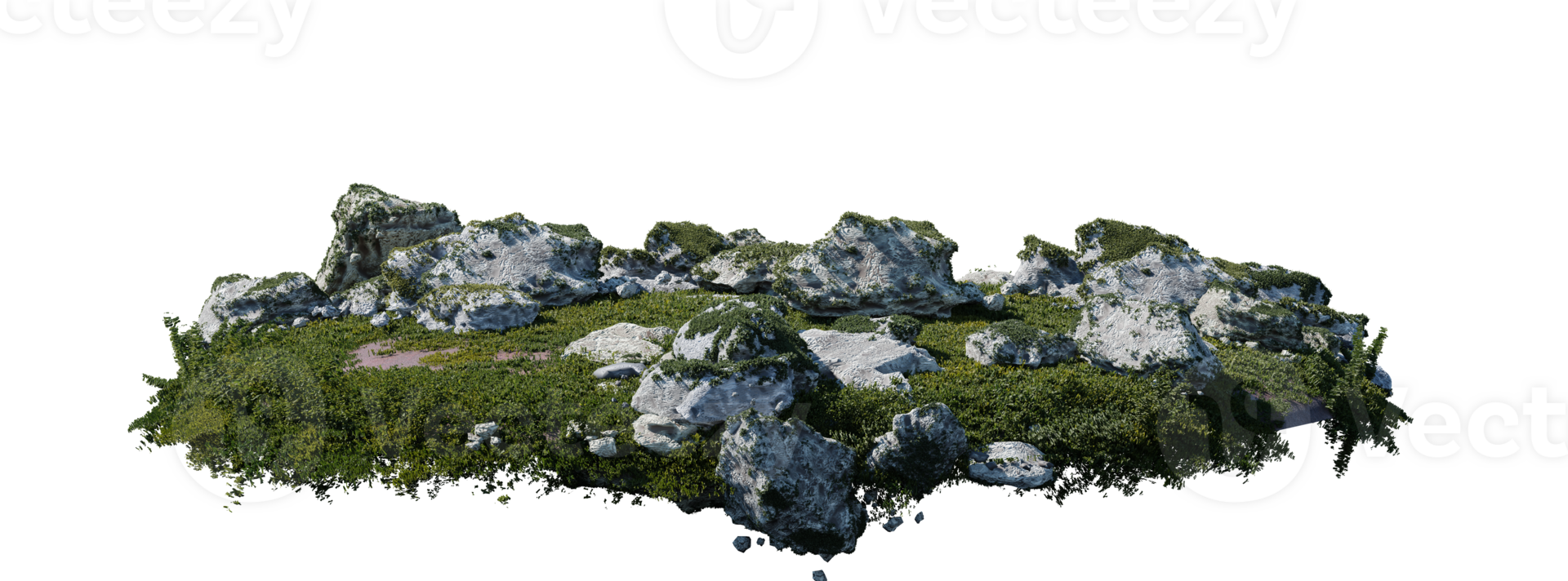 Round surface patch covered with flowers, green or dry grass isolated on white background. Realistic natural element for design. Bright 3d illustration. png
