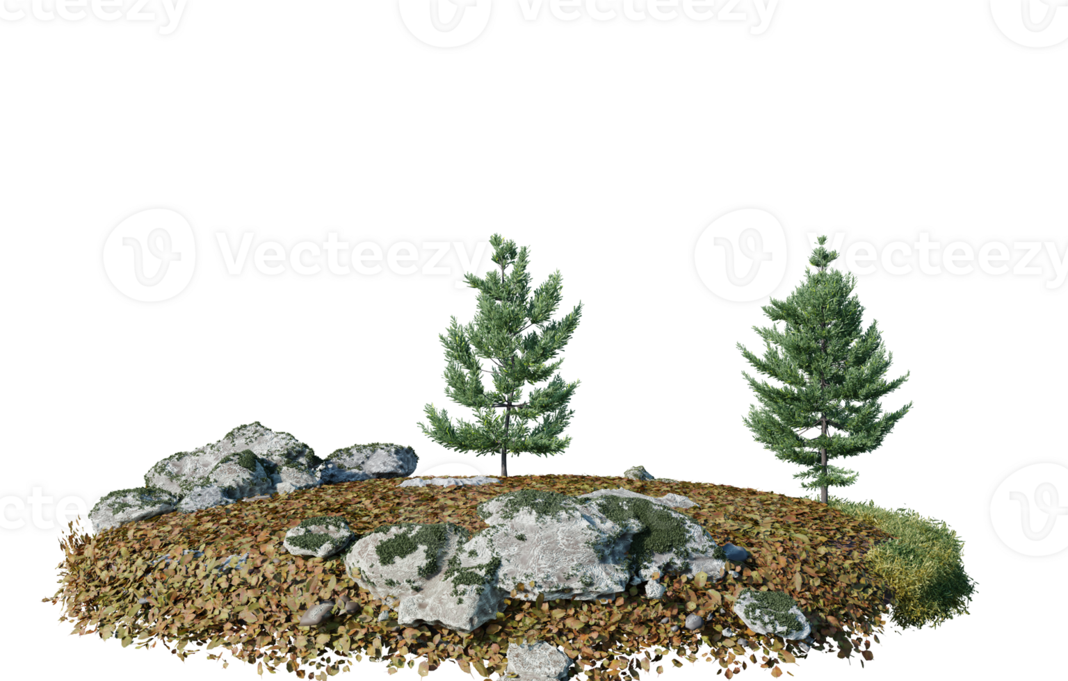 Round surface of Small Plant forest patch covered with flowers, green or dry grass isolated on transparent background. Realistic natural element for design. Bright 3d png