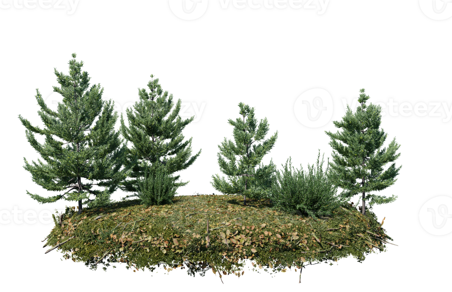 Round surface of Small Plant forest patch covered with flowers, green or dry grass isolated on transparent background. Realistic natural element for design. Bright 3d png